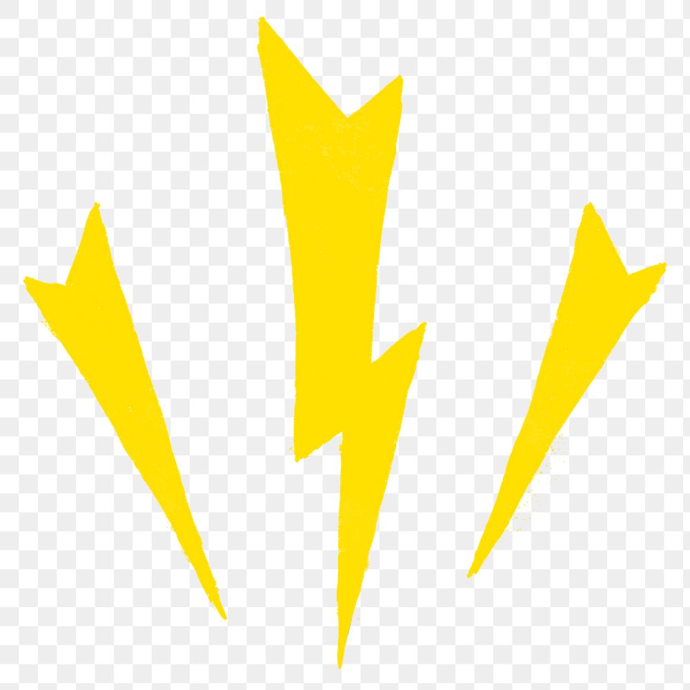 Yellow lightning bolts png, weather doodle, transparent background