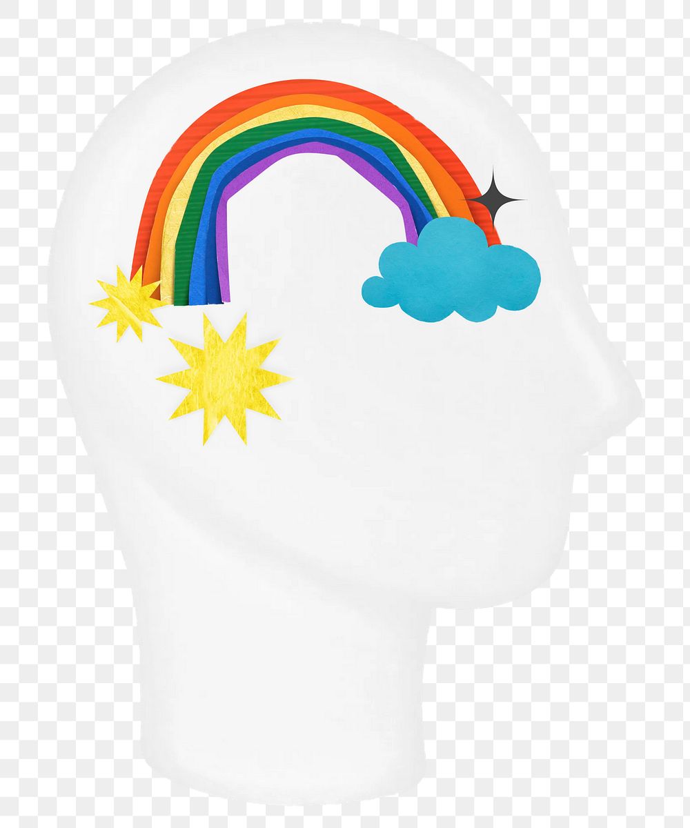 Rainbow head png, mental health remix, transparent background