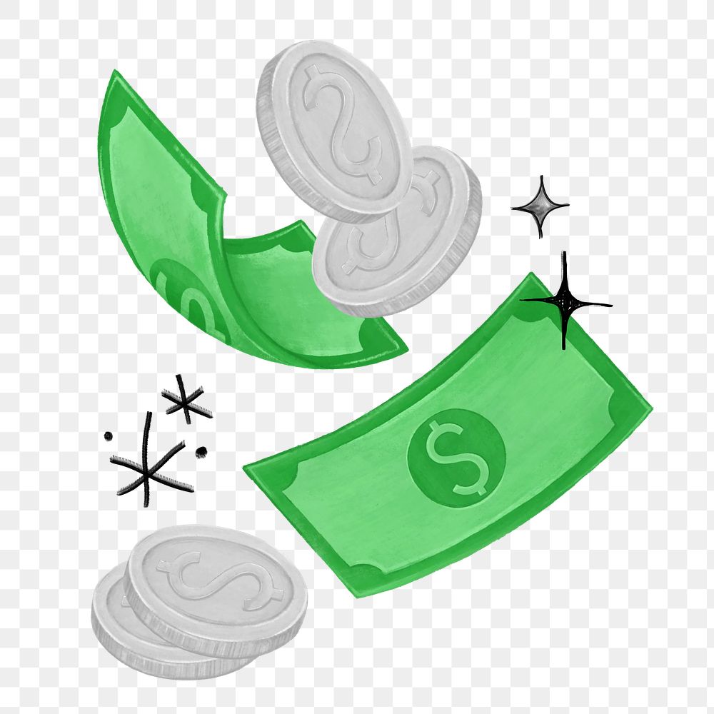 Floating coins png bill, money illustration, transparent background