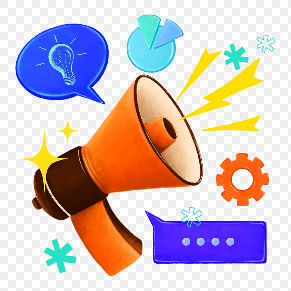 Marketing tool png remix, orange megaphone illustration, transparent background