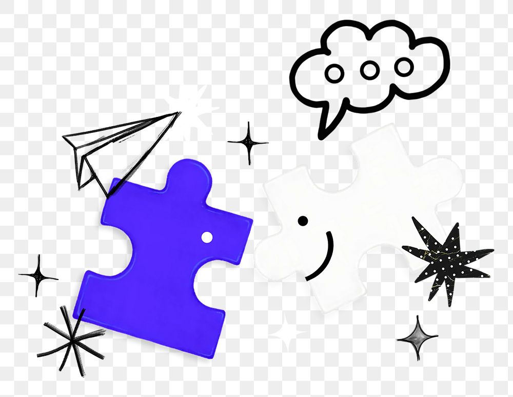 Cartoon puzzle smiling png, communication remix, transparent background