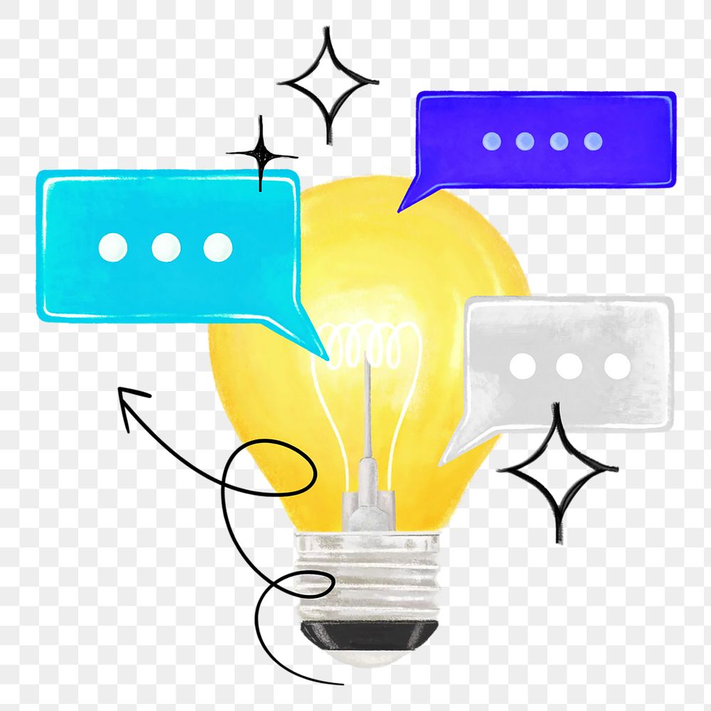 Creative idea png remix, light bulb and speech bubble graphics, transparent background