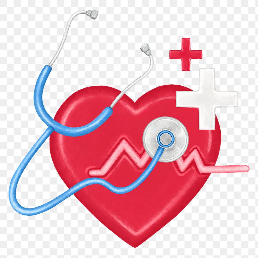 Stethoscope and heartbeat png, transparent background