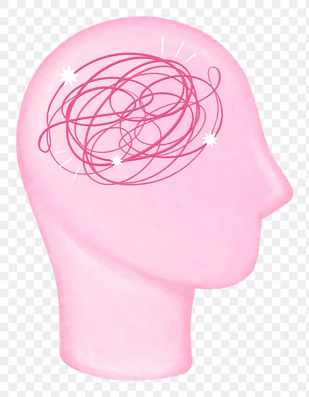 Pink scribbled head png, mental health remix, transparent background