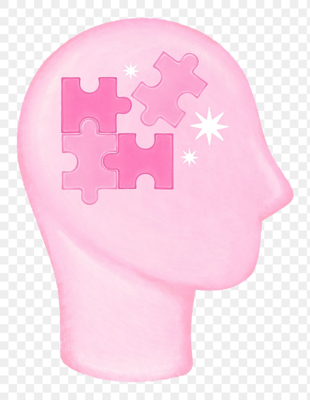 Pink jigsaw head png, business strategy remix, transparent background