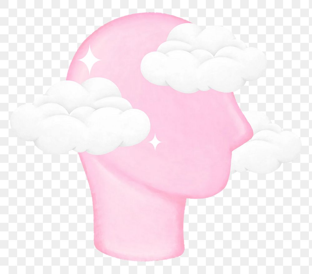 Pink cloud head png, mental health remix, transparent background