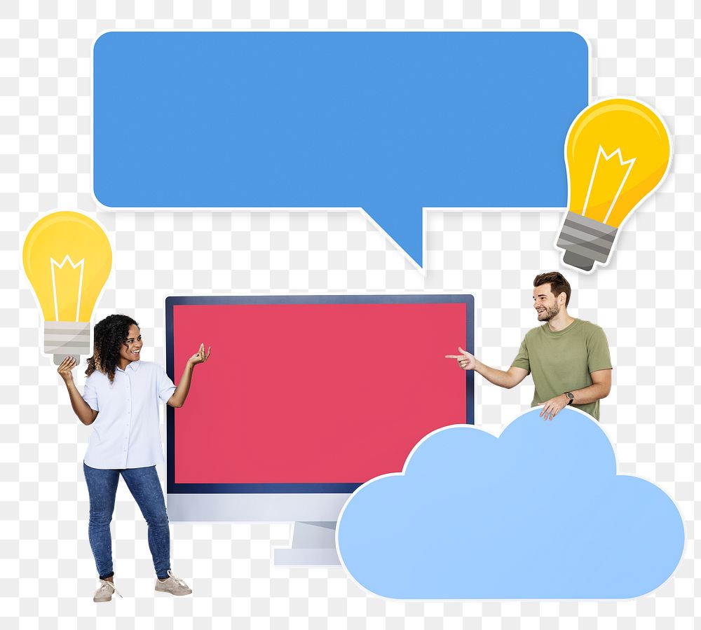 People & cloud technology png, transparent background