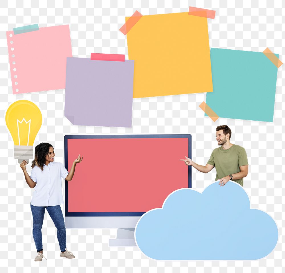 Png People holding ideas and cloud computing icons, transparent background