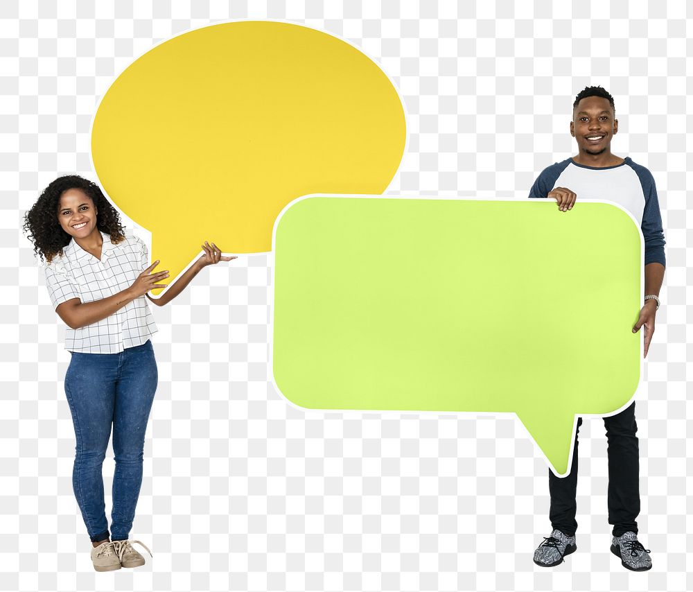 People holding speech bubble png, transparent background