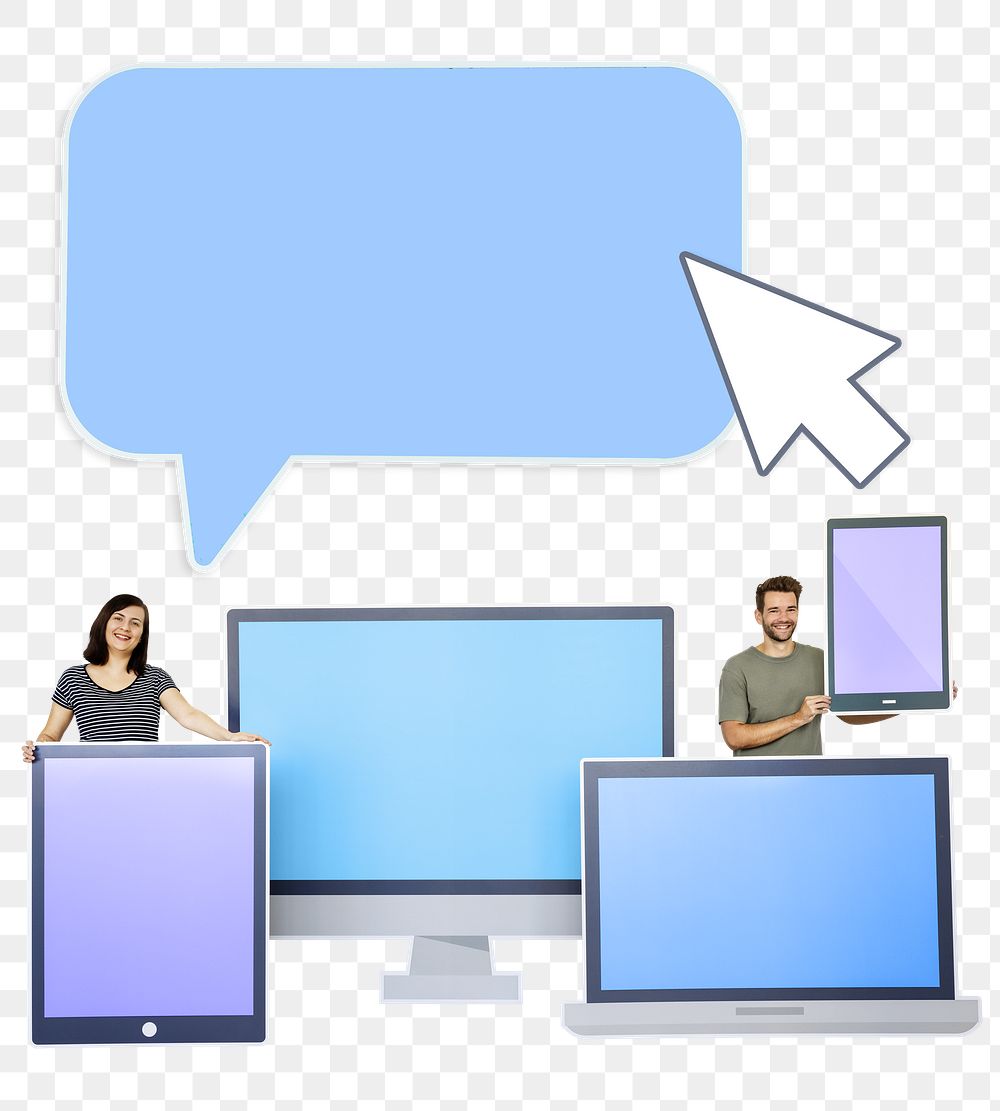 People & digital devices png, transparent background