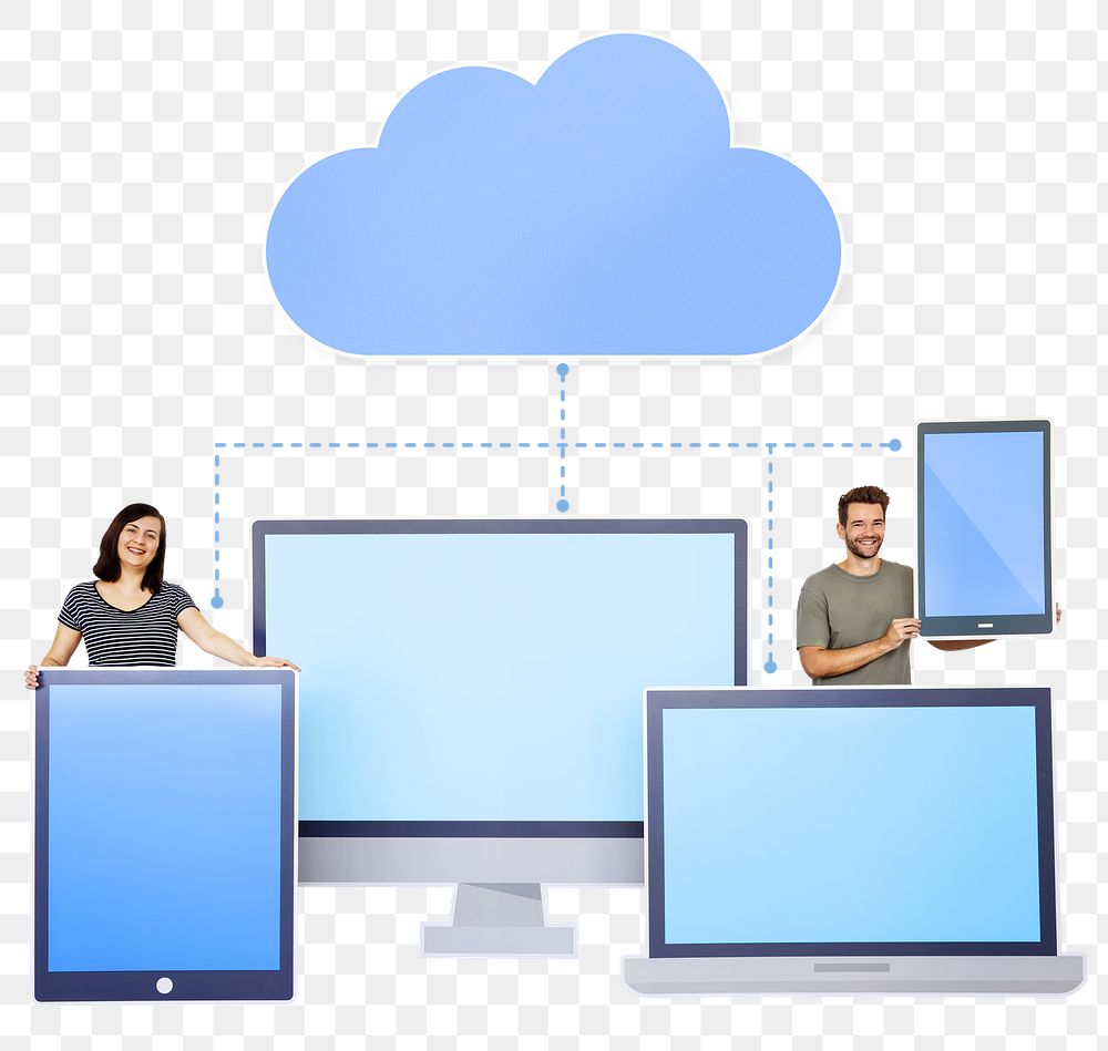 People & cloud system png, transparent background