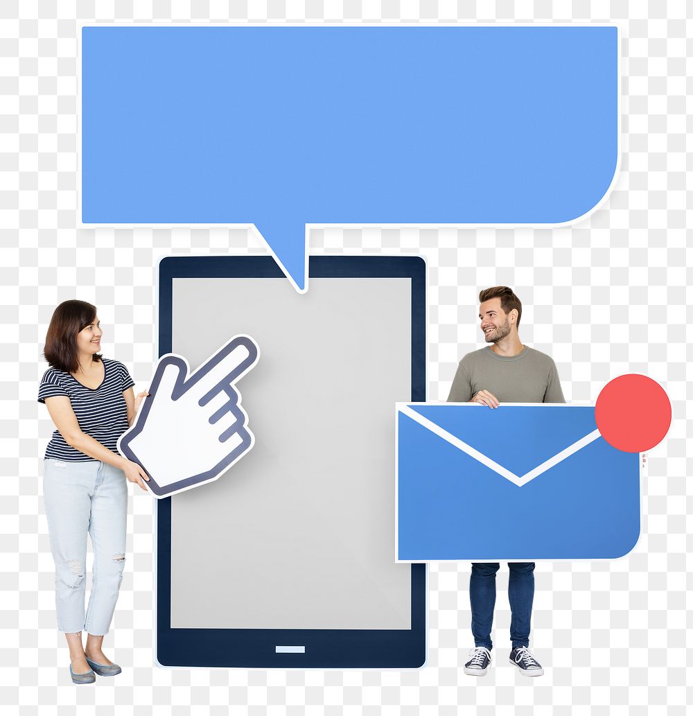 Png People sending an e-mail via tablet, transparent background