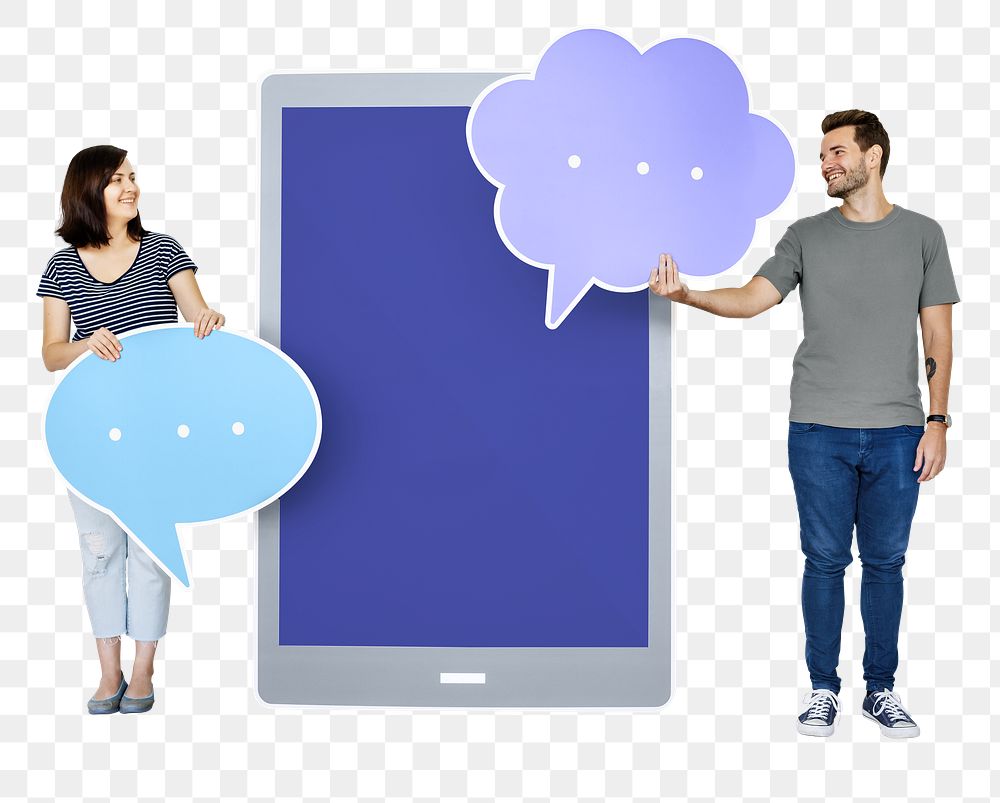 People holding speech bubble  png, transparent background