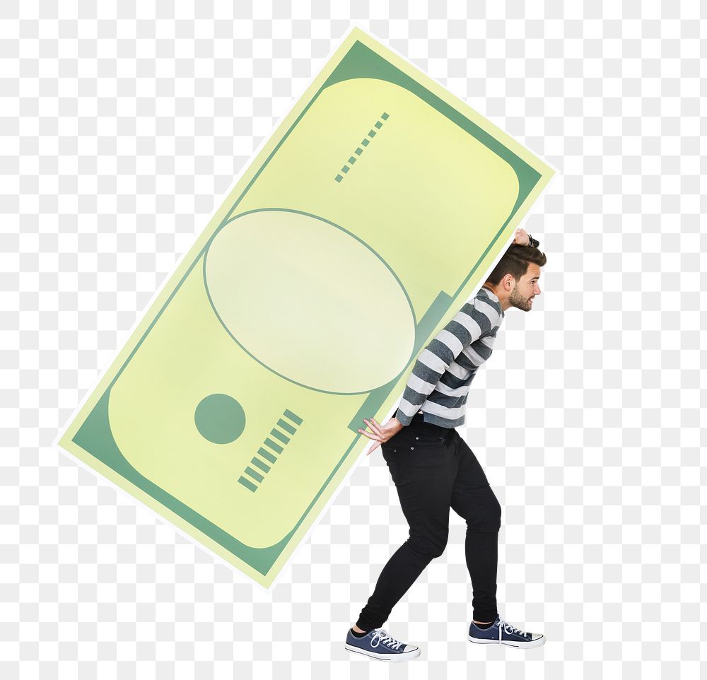 Png People holding icons related to money and currency, transparent background