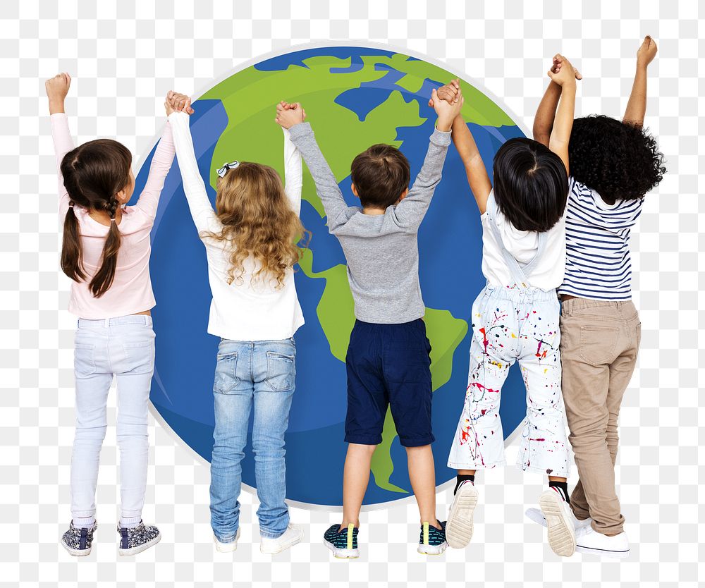 Kids spreading environmental awareness png, transparent background