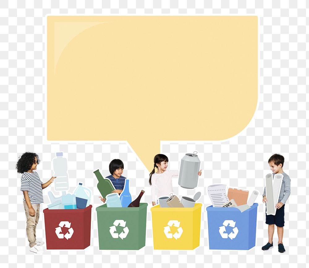 Png kids recycling garbage, transparent background