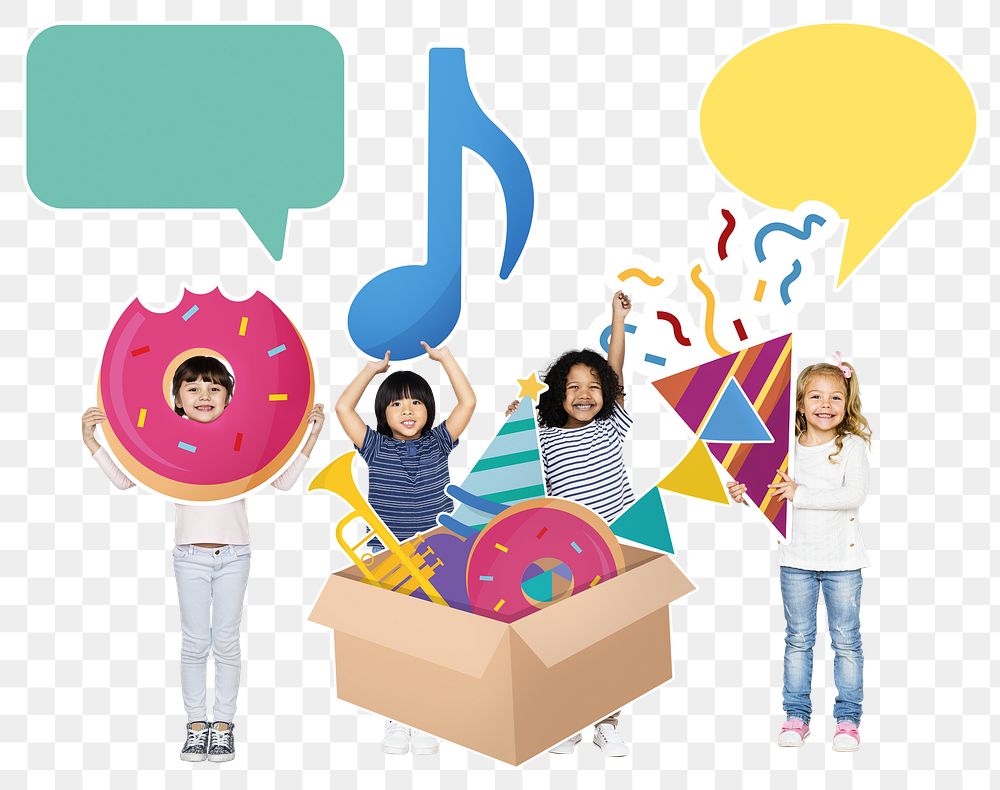 Kids' birthday party png, transparent background