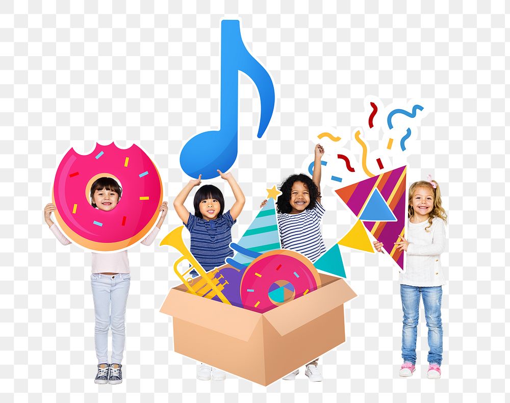 Kids' birthday party png, transparent background