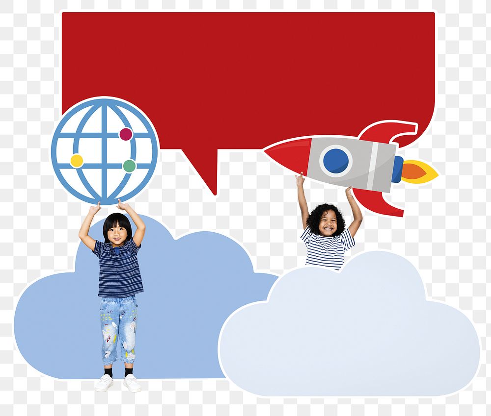 Technology icons png young children, transparent background