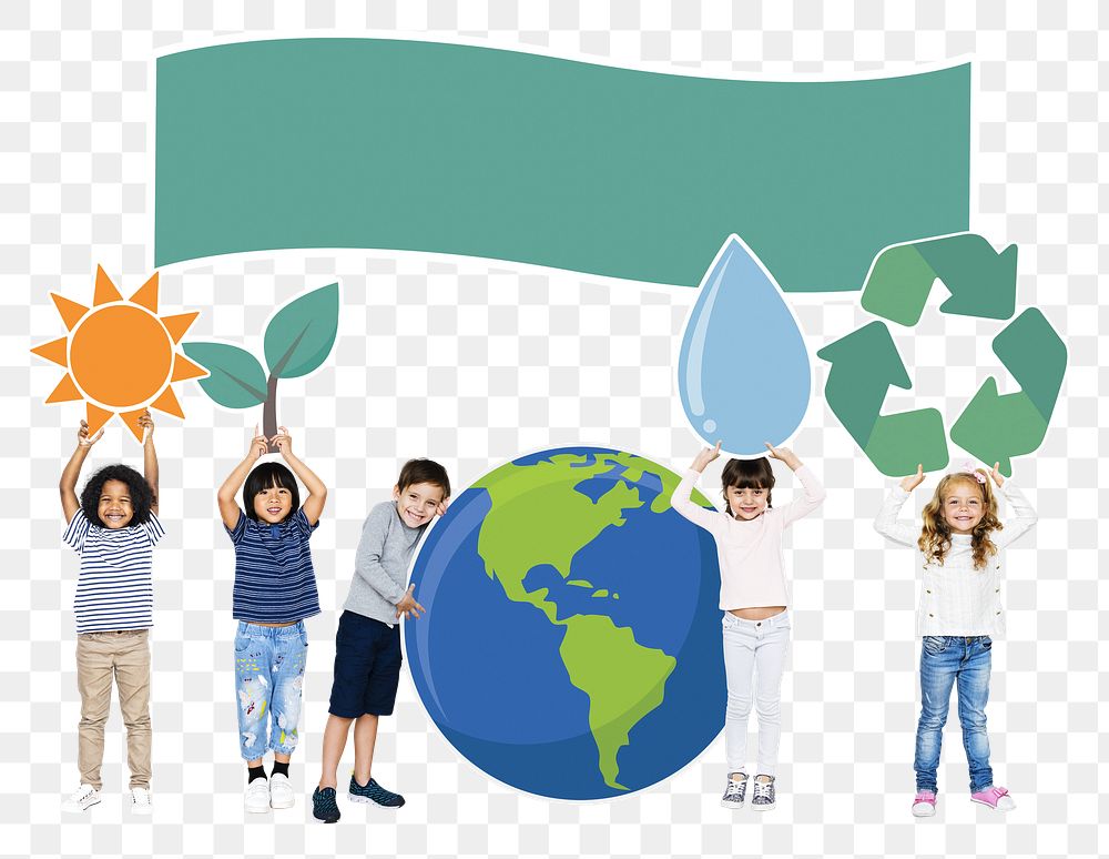 Kids protecting environment png, transparent background