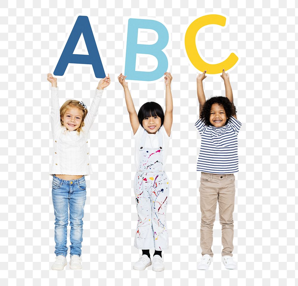 Kids holding ABC png, transparent background