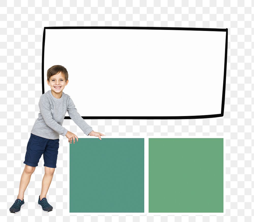 Boy with empty boards png, transparent background