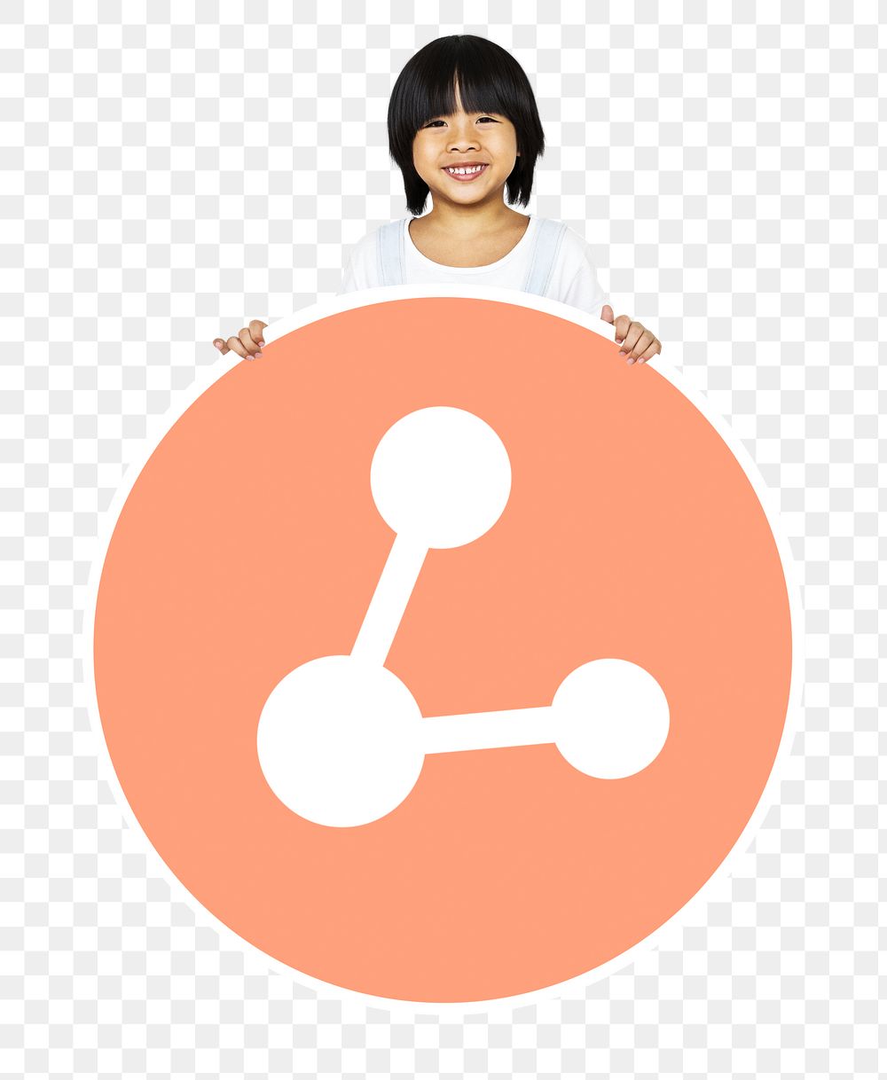 Kid with share icon png, transparent background
