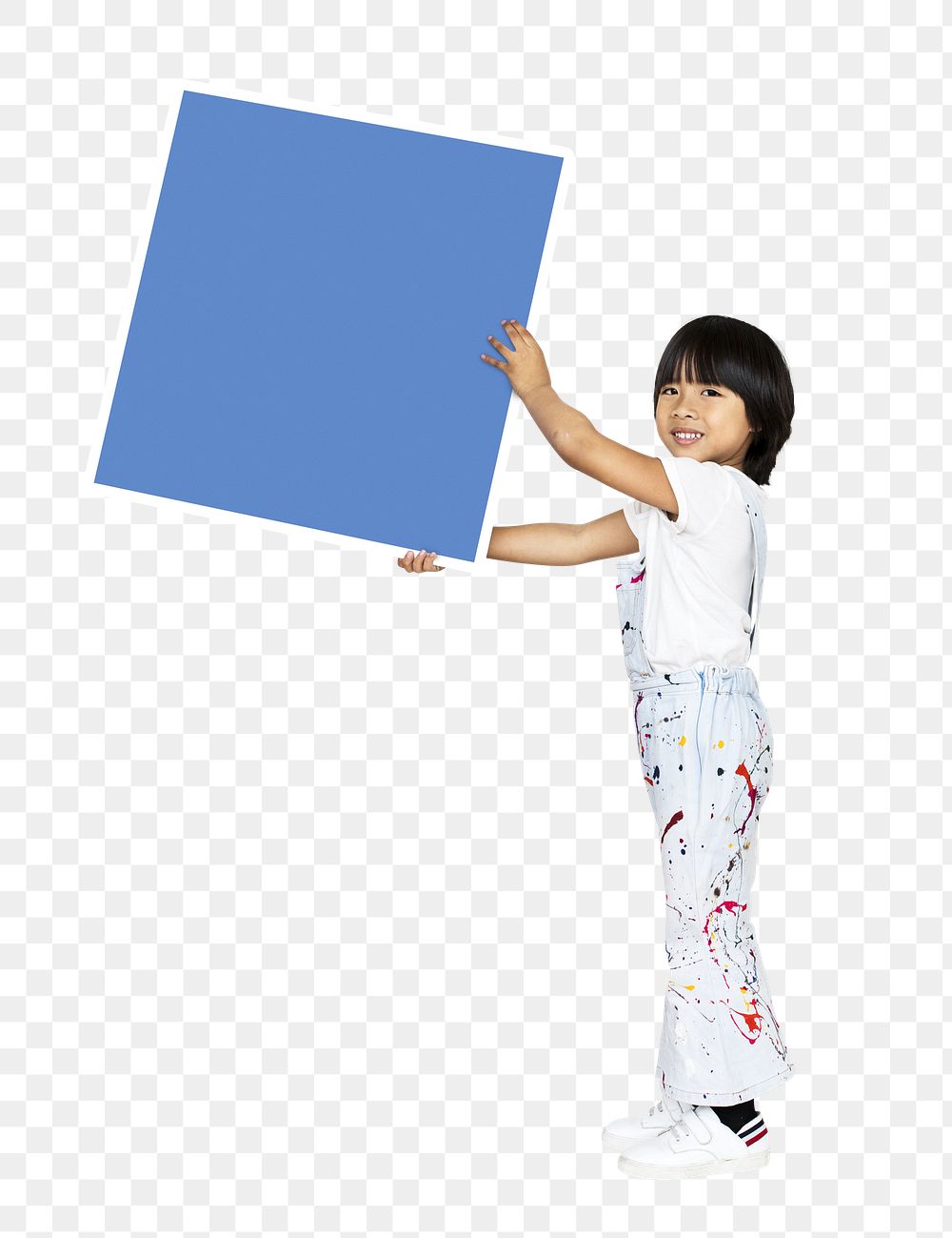 Kids holding square png, transparent background
