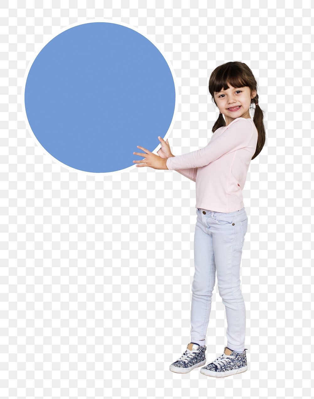 Girl holding circle png, transparent background