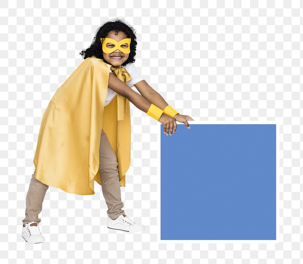 Superhero with square board png, transparent background