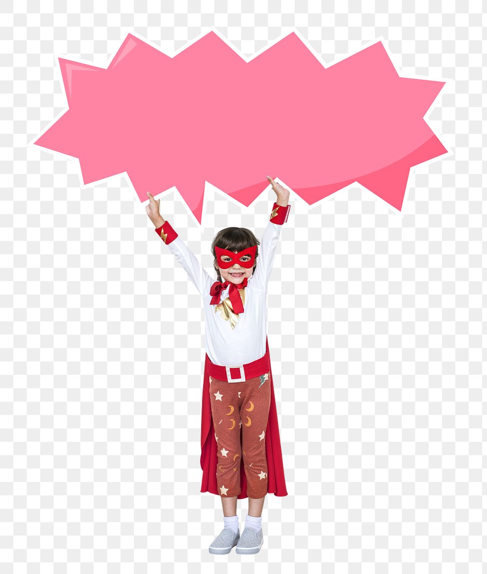 Superhero kid & speech bubble png, transparent background