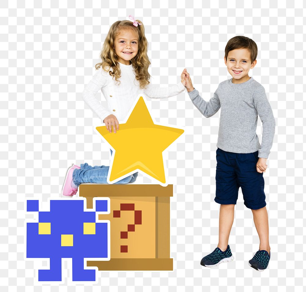 Png retro game & kids, transparent background