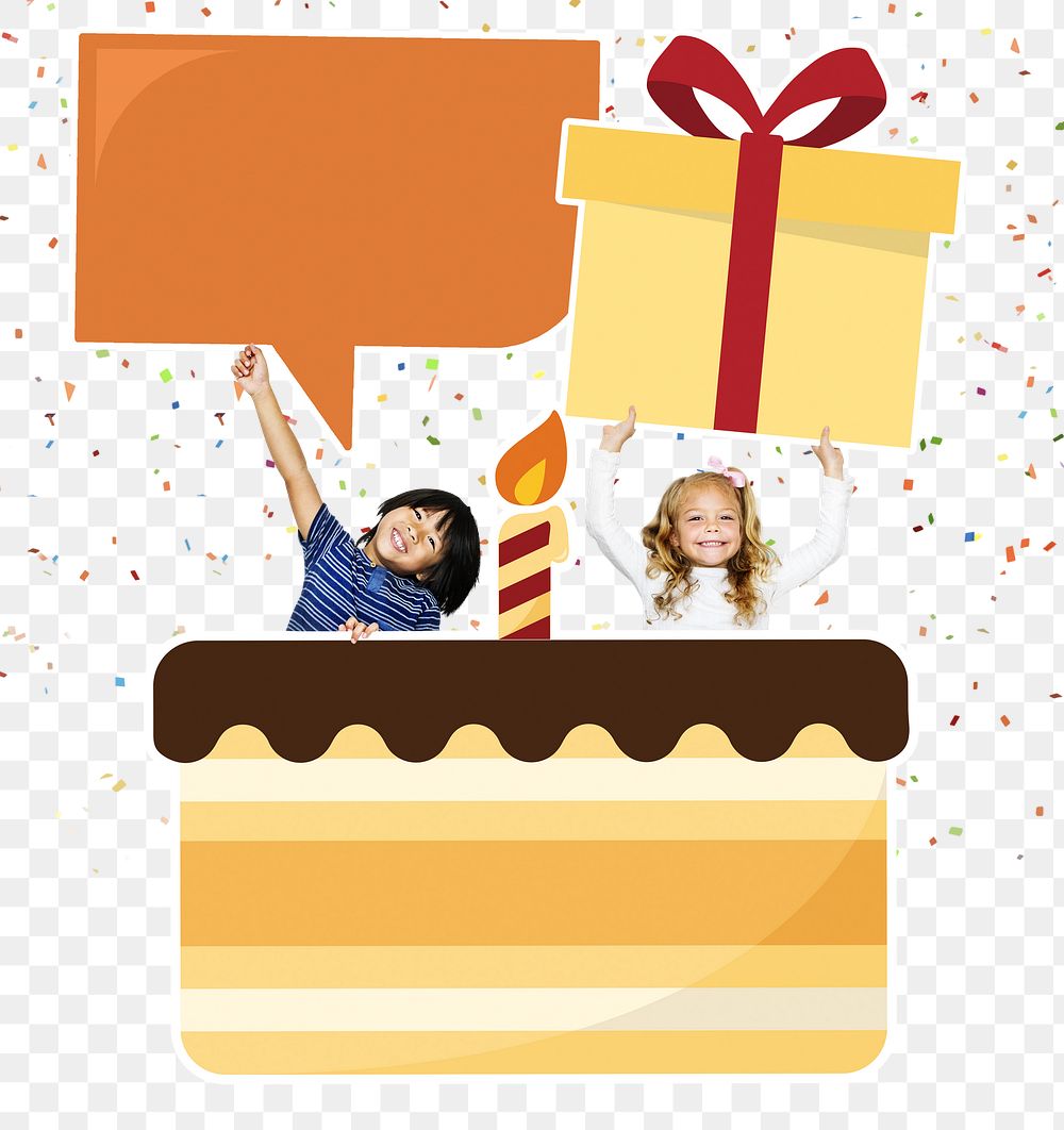 Birthday party with cake png children, transparent background