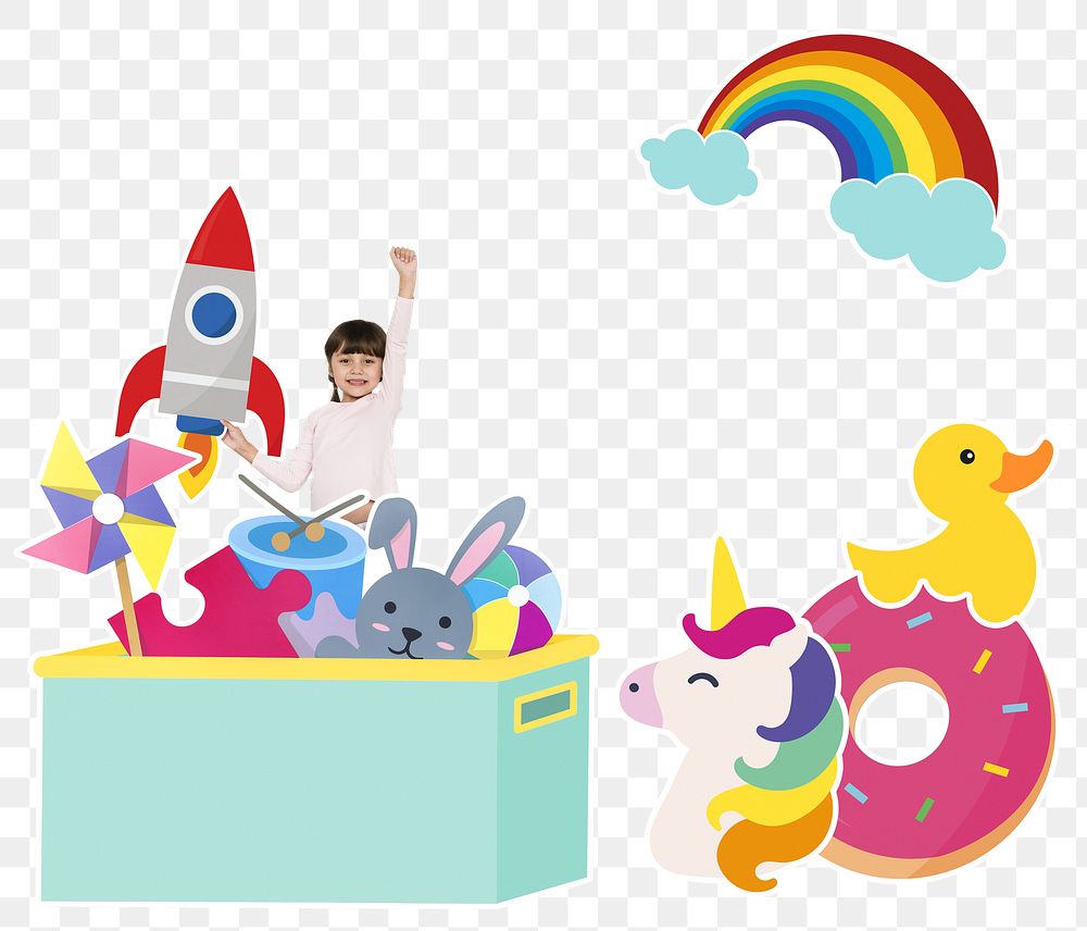 Girl playing with toys png, transparent background