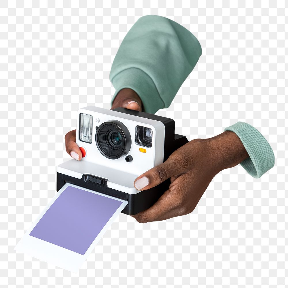 PNG Hands holding an instant camera, transparent background