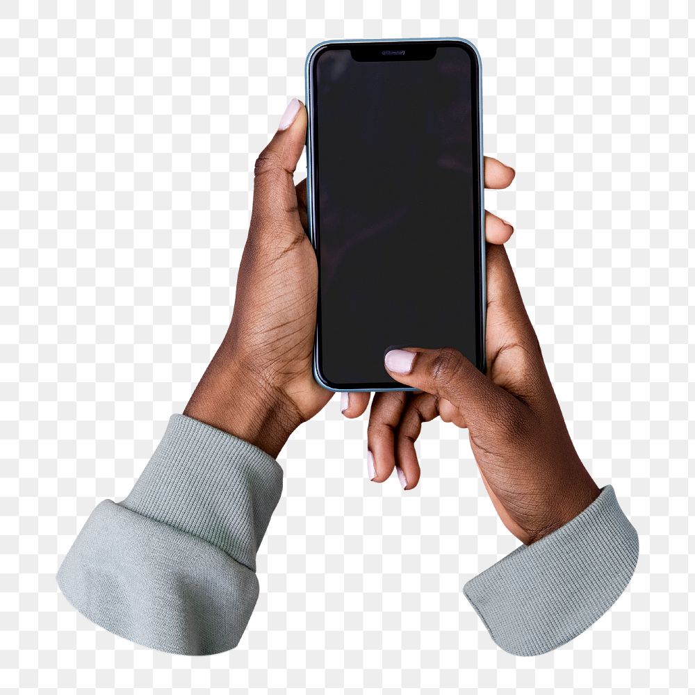 PNG Hands holding a smartphone, transparent background