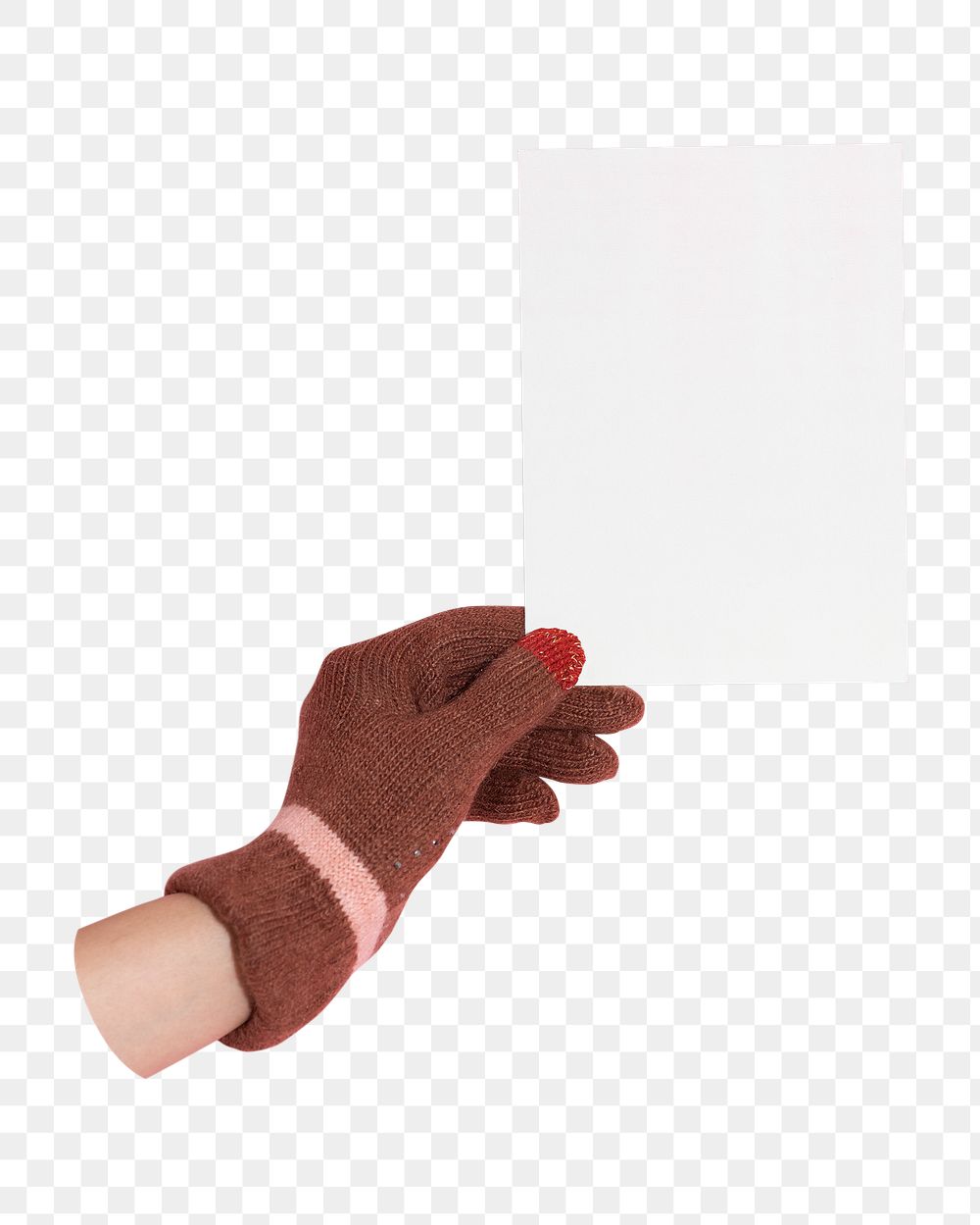 PNG Hand wearing glove holding a paper, collage element, transparent background