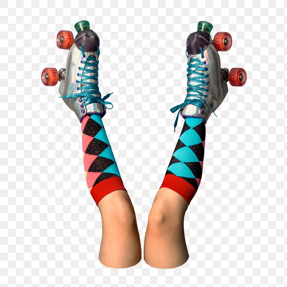 PNG Legs in a roller skates shoes collage element, transparent background