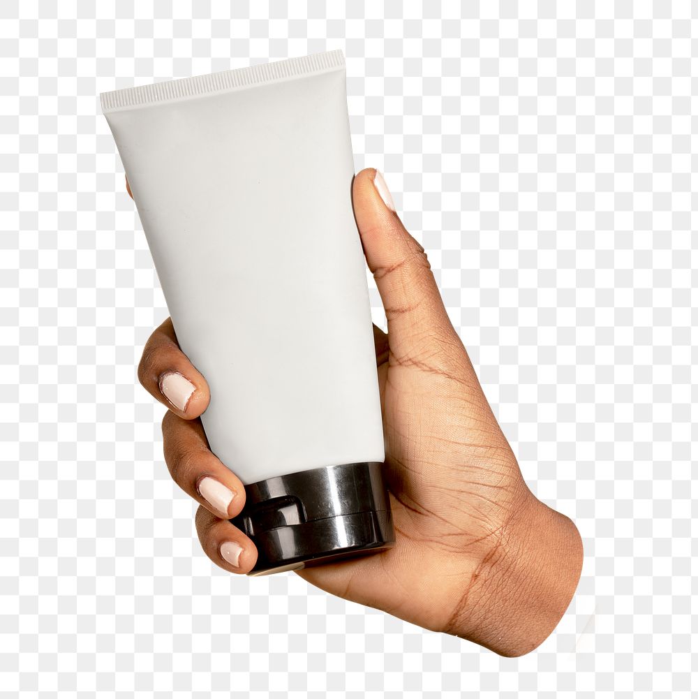 PNG Hand holding a cream tube collage element, transparent background