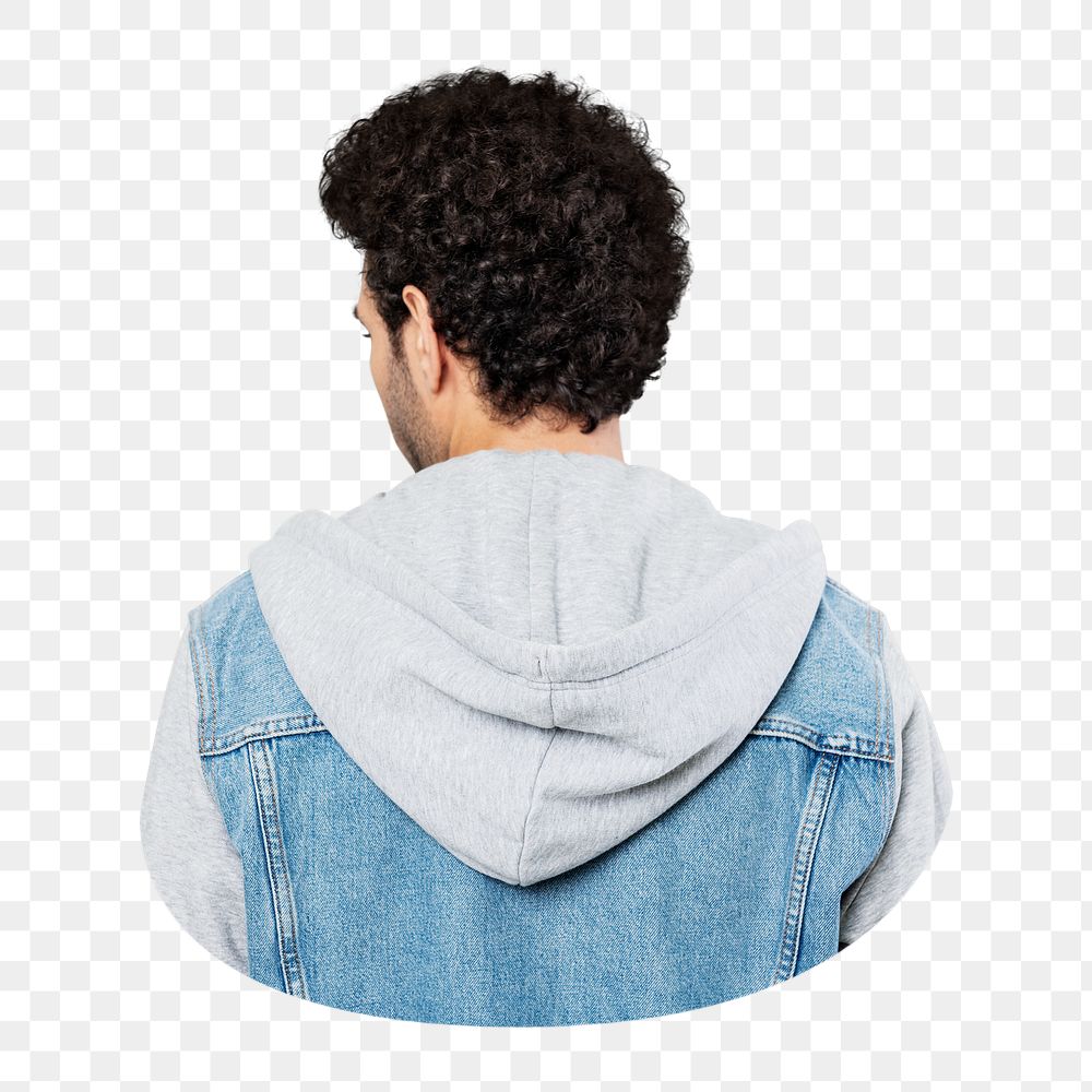 Png man in hoodie, rear view, transparent background