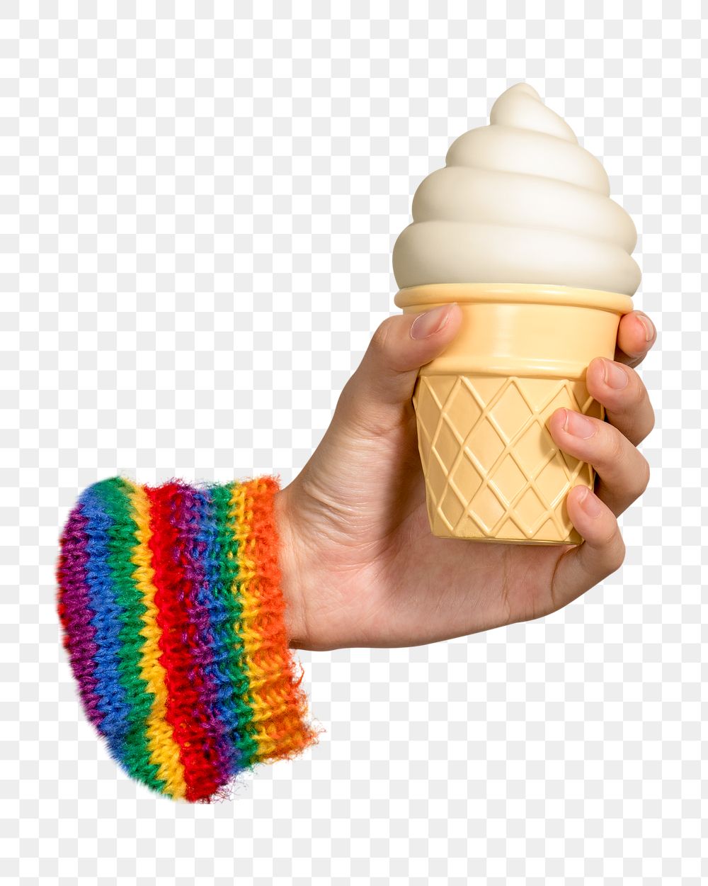 PNG Woman with a soft serve ice cream in her hand design element, transparent background