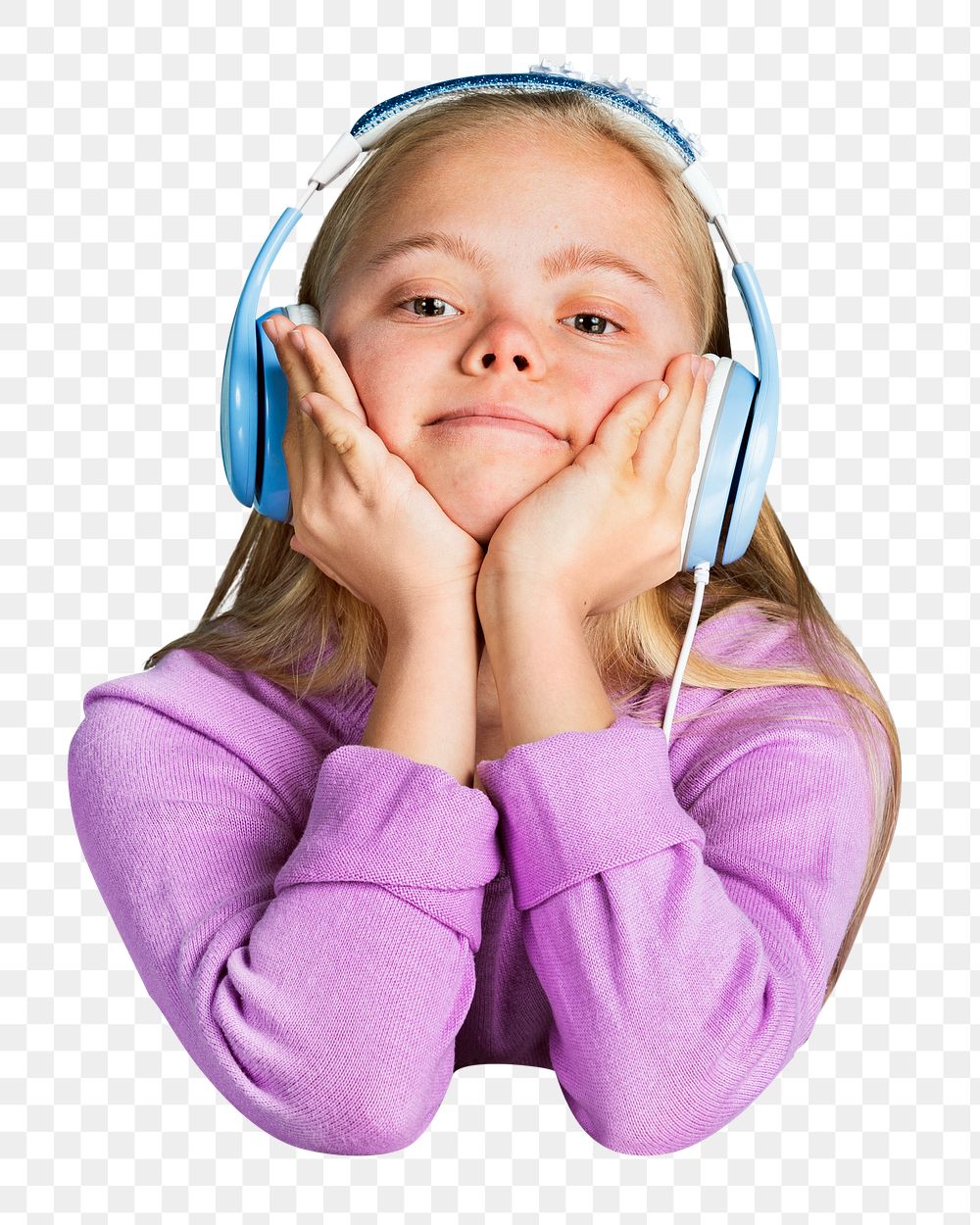 Png girl listening to music, isolated collage element, transparent background