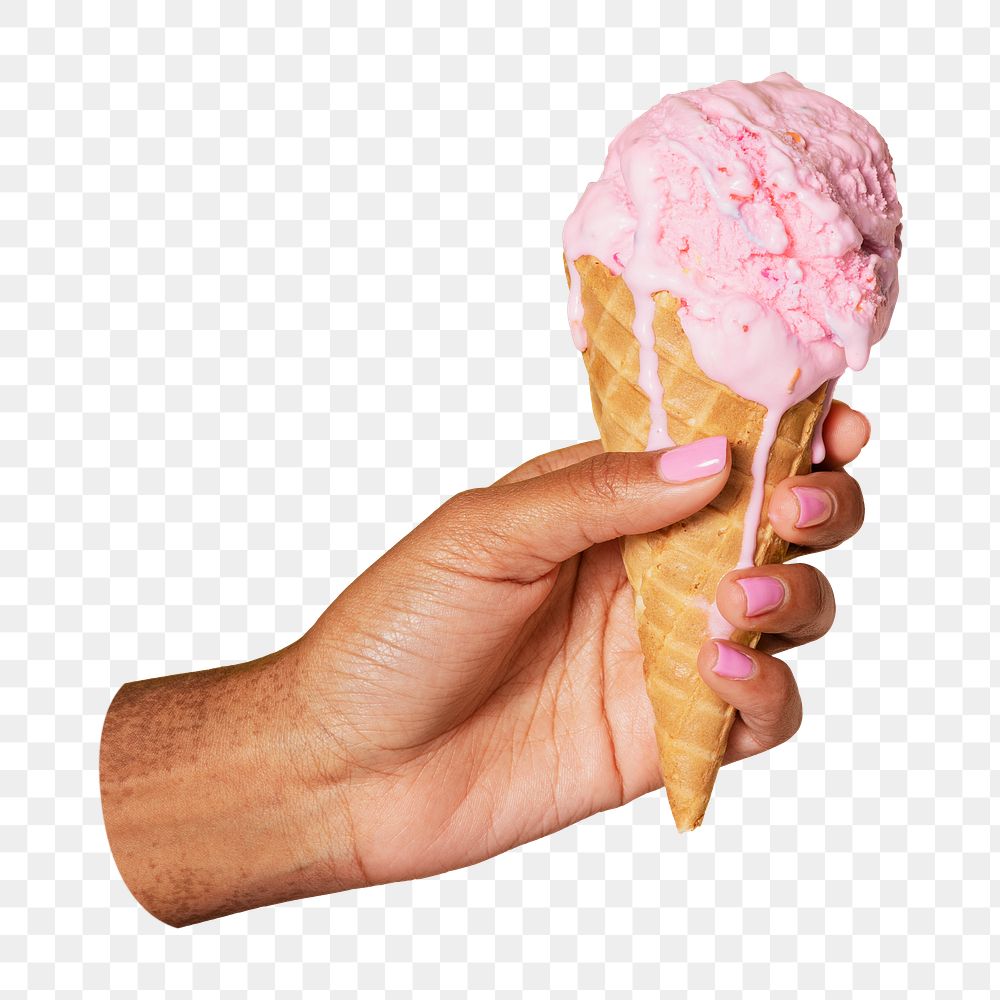 PNG Hand holding a melting ice cream, collage element, transparent background