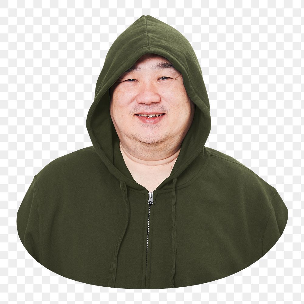 Men's green hoodie png, plus-size fashion, transparent background