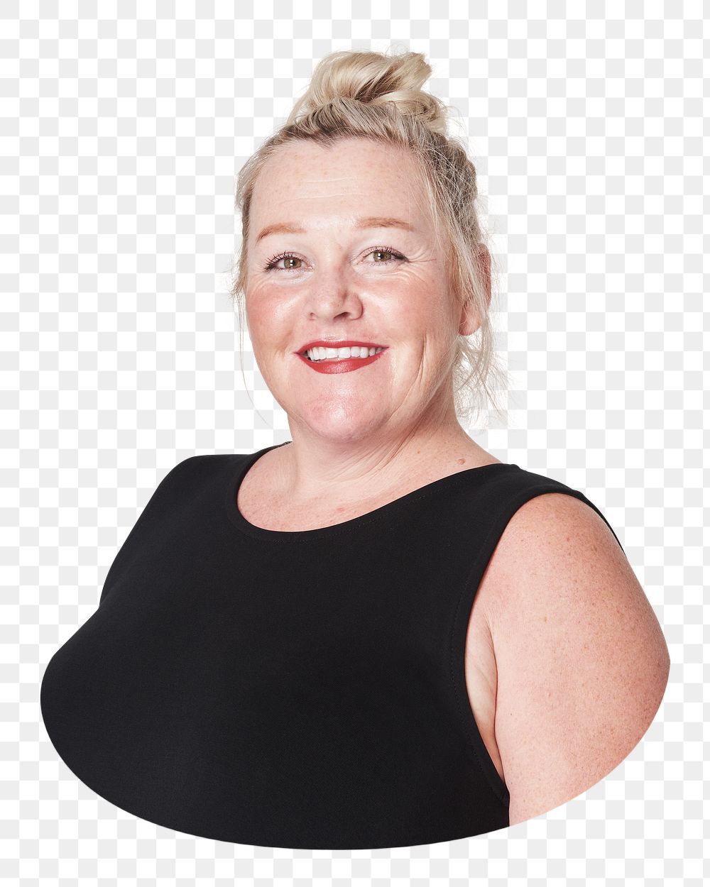 Plus-size woman smiling png, women's tank top, transparent background