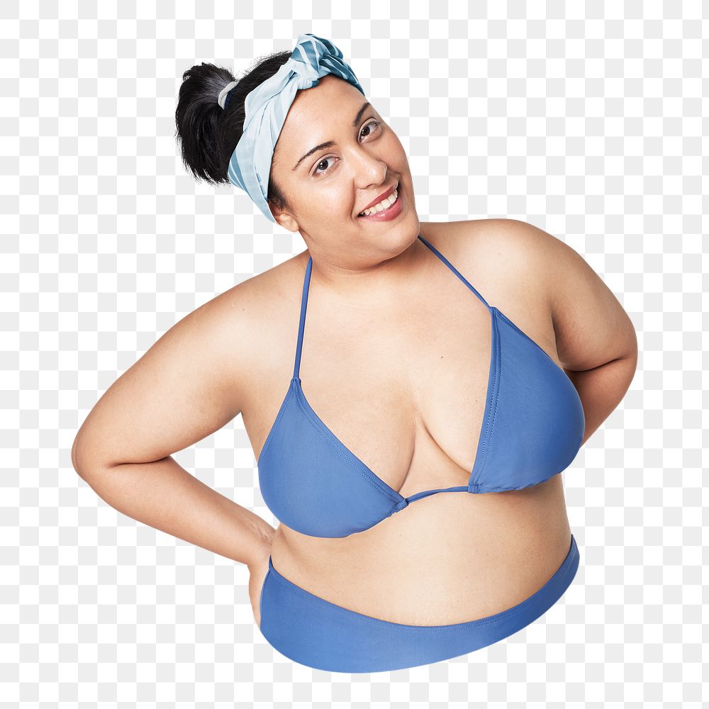 Women's blue biniki png, plus-size fashion, transparent background