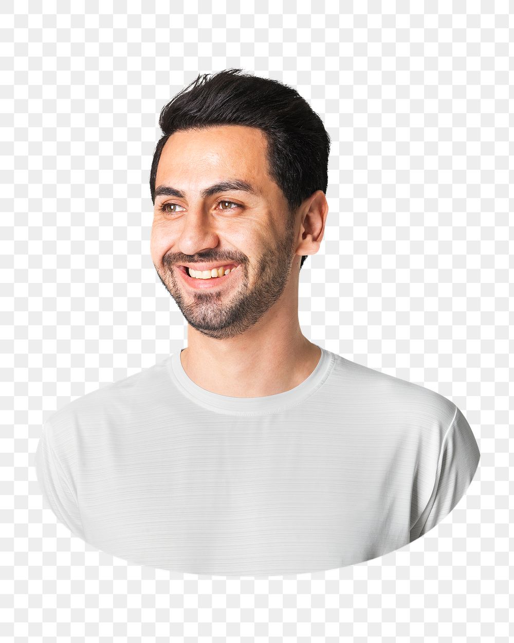 Png man white t-shirt smiling, transparent background