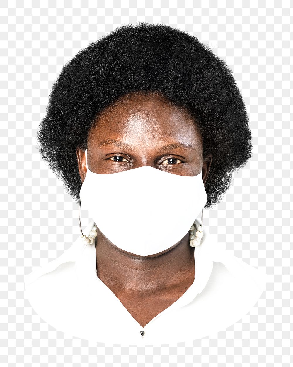 Png woman white face mask, African American model, transparent background