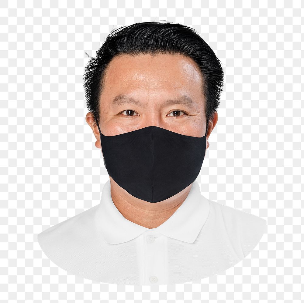 Png man black face mask, Asian model, transparent background