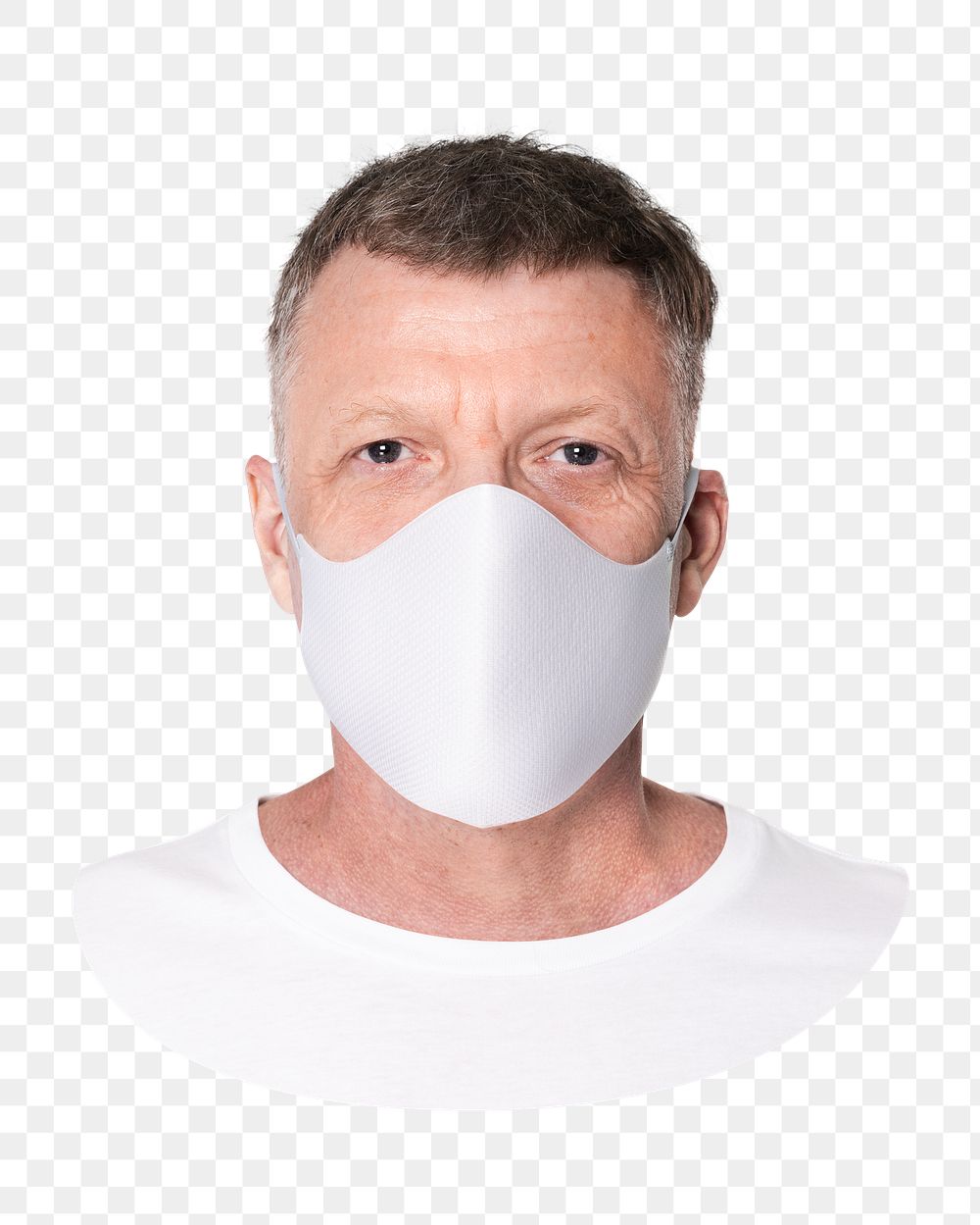 Png mature man in white mask, transparent background